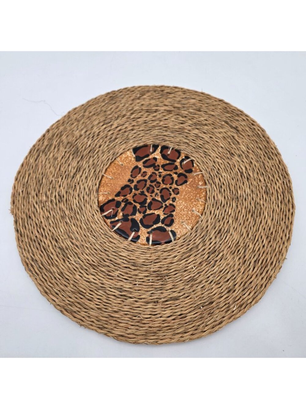 Placemat Ceramic and Natural Fibers Handcrafted Swaziland Signed by Artist 12.5"